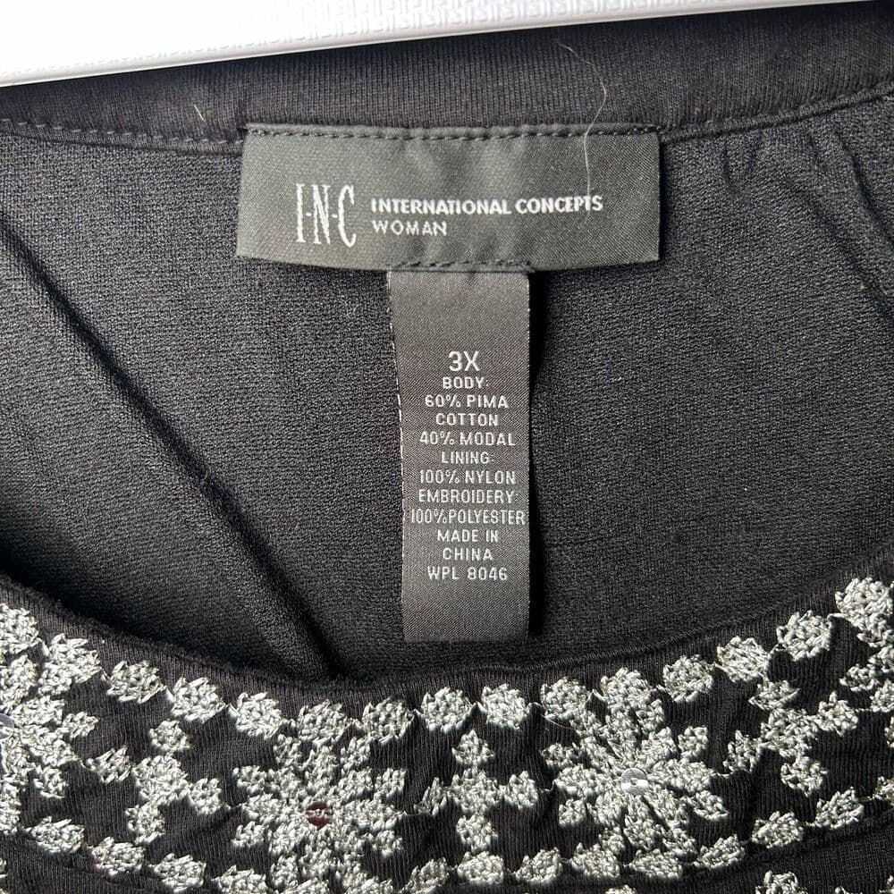 INC Black Silver Metallic Embroidered Medallions Shift Dress Beading - Thumbnail 4