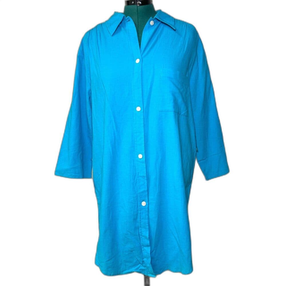 Sunbay Leisure Blue 100% Cotton Button Up Shirt Dress Cover Up Large - Thumbnail 10