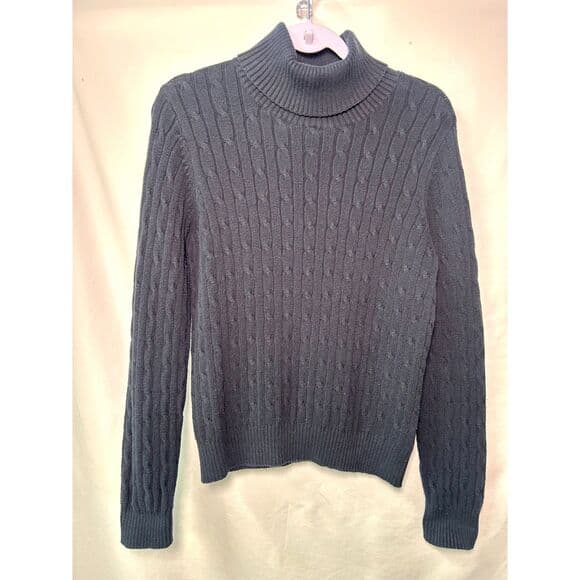 St. John's Bay black turtleneck long sleeve cable knit pullover sweater Large - Thumbnail 9