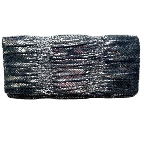 Vtg 90s Jessica McClintock black & silver faux snakeskin clutch shoulder bag - Thumbnail 9