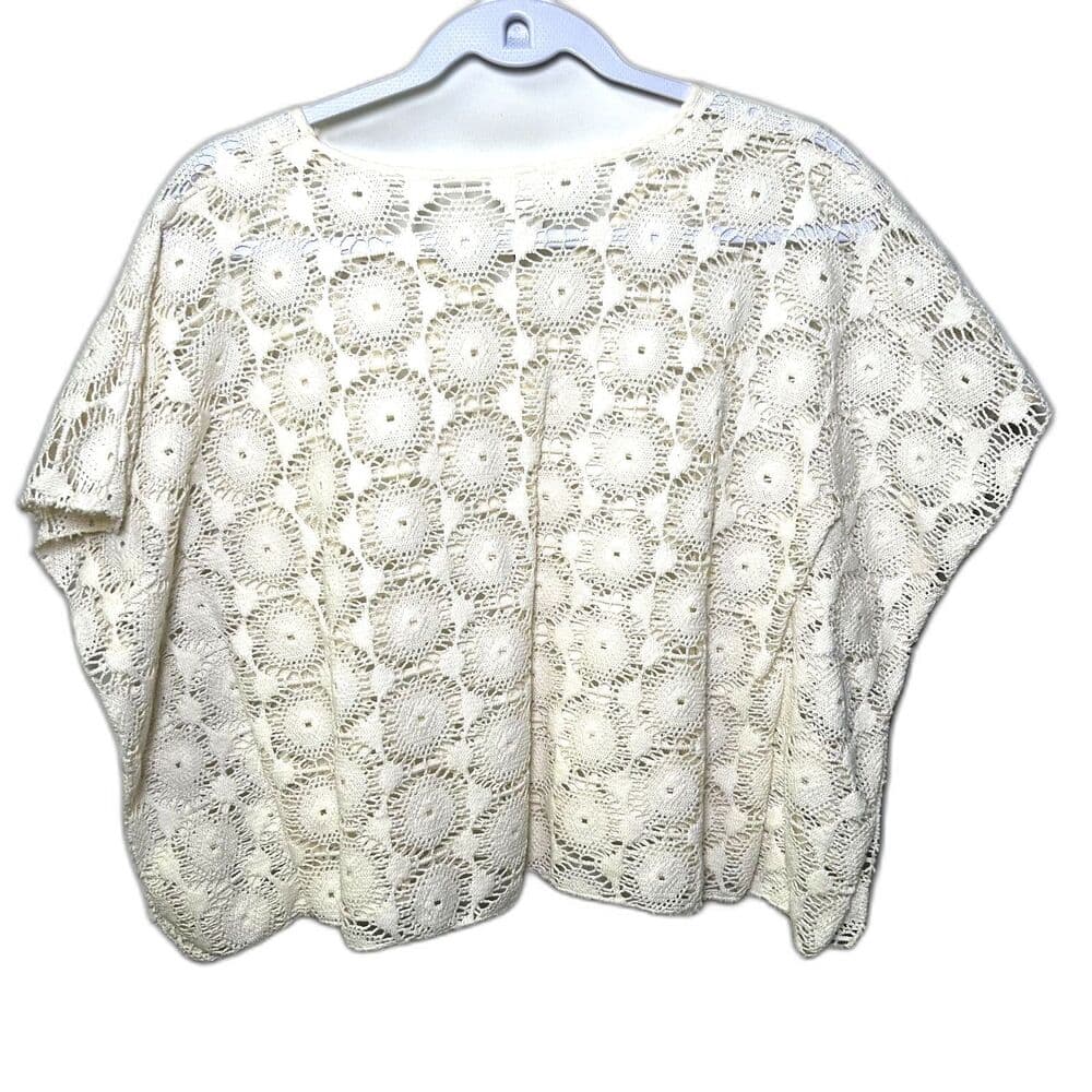 Elan Cream Flutter Sleeve Lace Crochet Bohemian Top Medium - Thumbnail 4