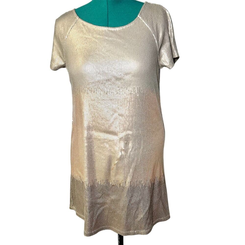 Free People Drenched in Sequins ombré metallic plunge back mini dress