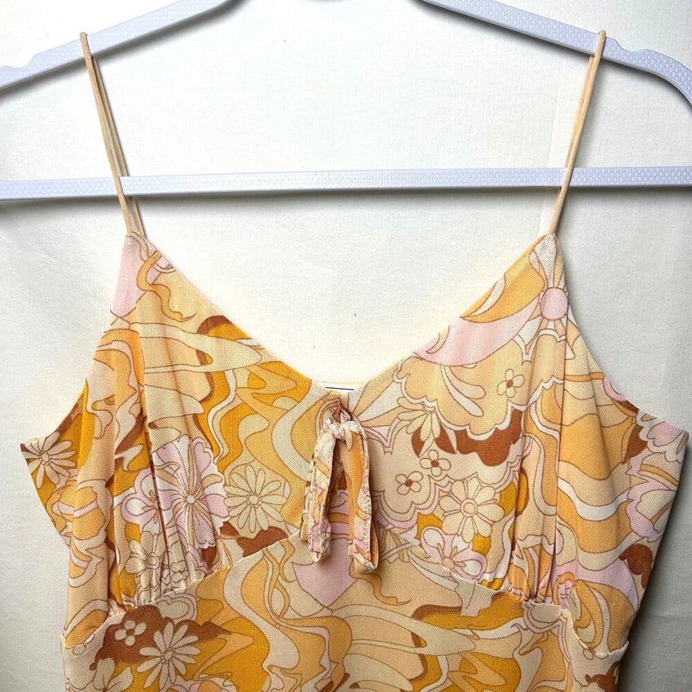 No Comment yellow floral 70s style Y2K retro dress XL - Thumbnail 2