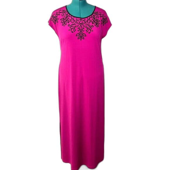 Bob Mackie Wearable Art Fuchsia Cap Sleeve Embroidered Dress Size M Old Money - Thumbnail 13