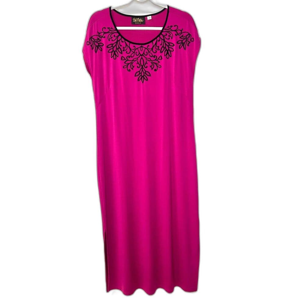 Bob Mackie Wearable Art Fuchsia Cap Sleeve Embroidered Dress Size M Old Money