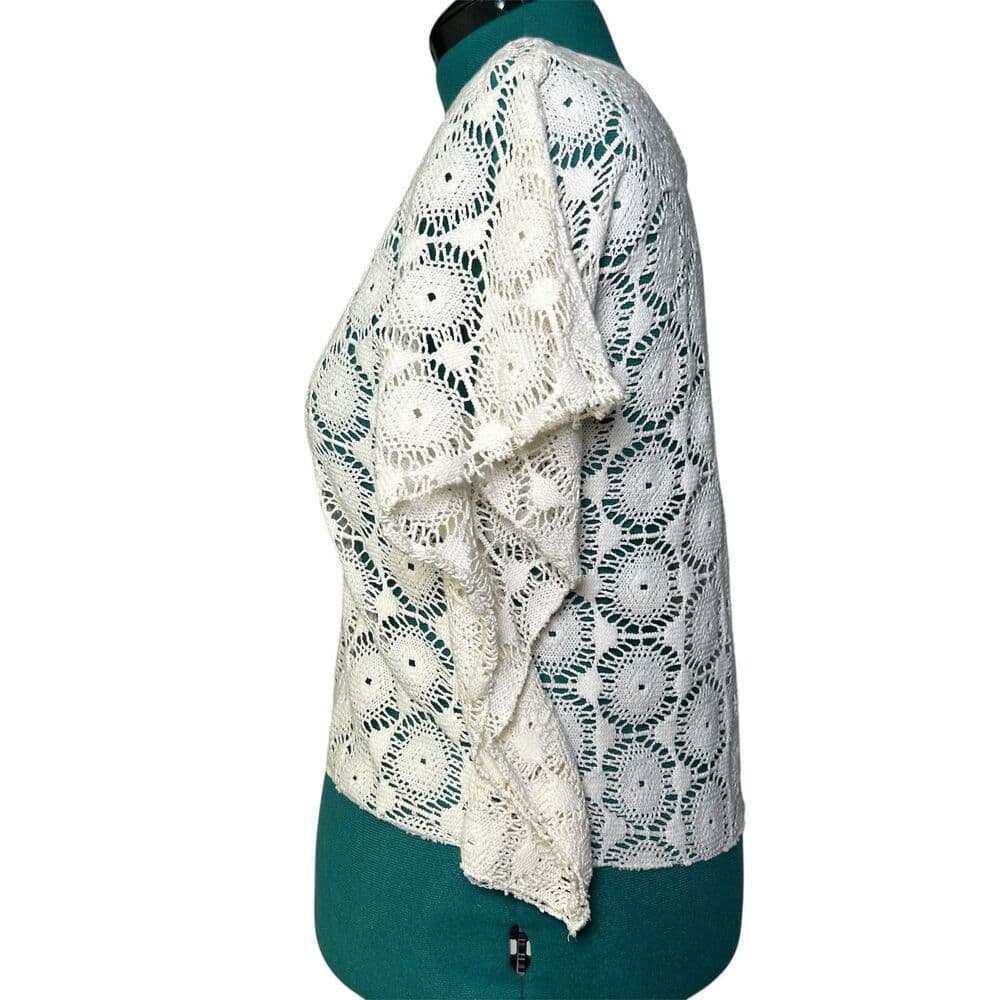 Elan Cream Flutter Sleeve Lace Crochet Bohemian Top Medium