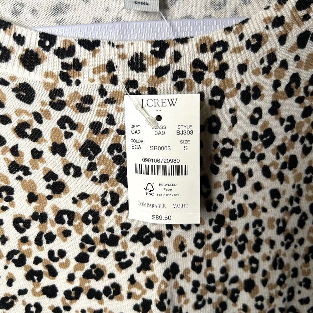 NWT J.Crew Mixed-Leopard Teddie Sweater 100% Cotton Small