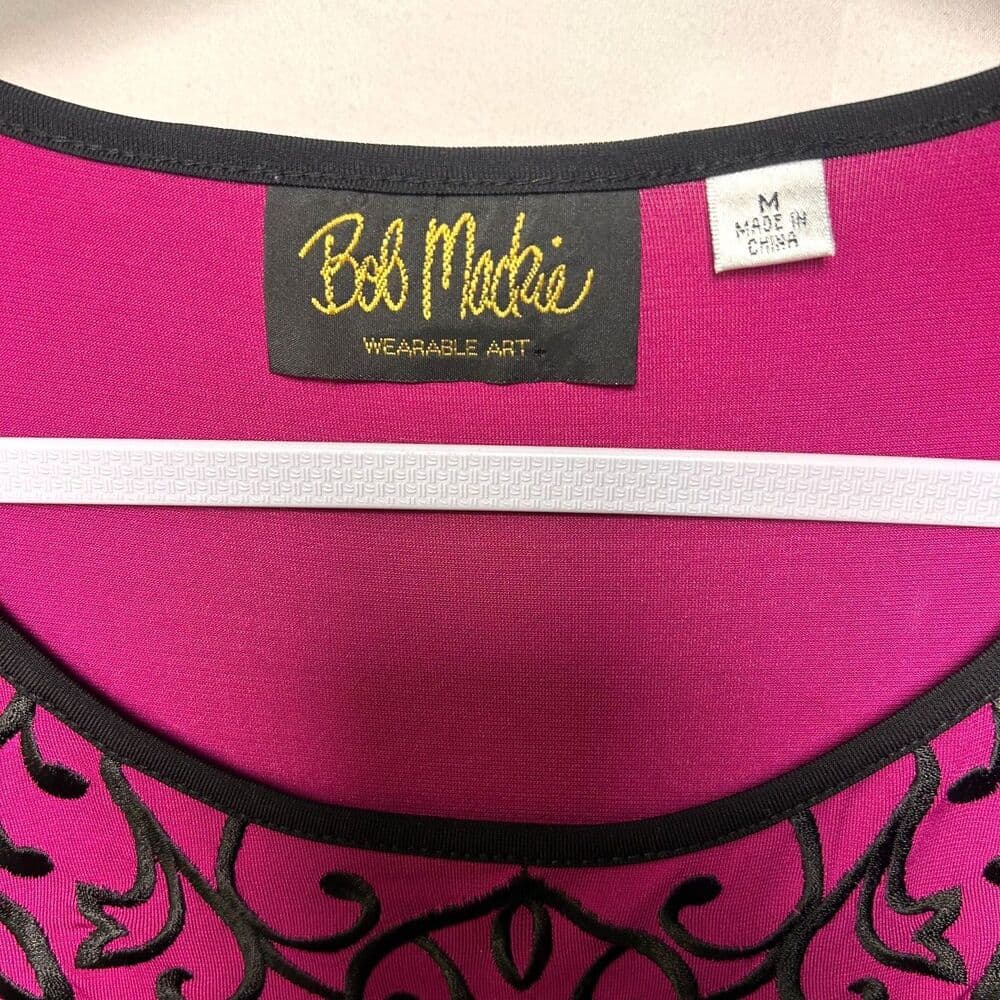 Bob Mackie Wearable Art Fuchsia Cap Sleeve Embroidered Dress Size M Old Money - Thumbnail 3