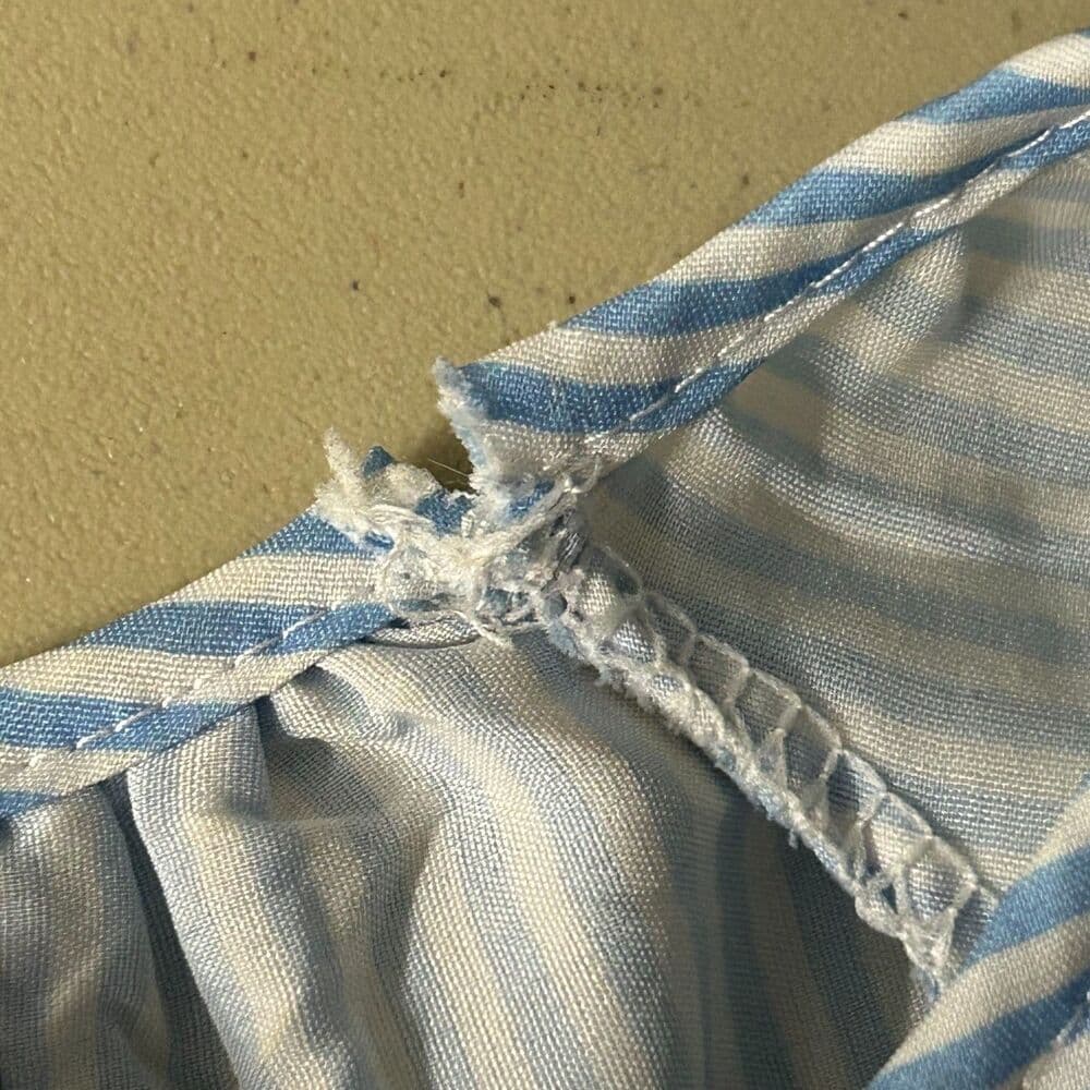 Blue and White Striped Floral Blouse XL Boho Flowy - Thumbnail 5