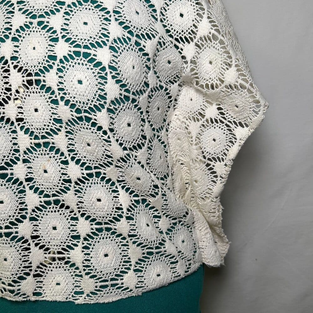 Elan Cream Flutter Sleeve Lace Crochet Bohemian Top Medium - Thumbnail 6