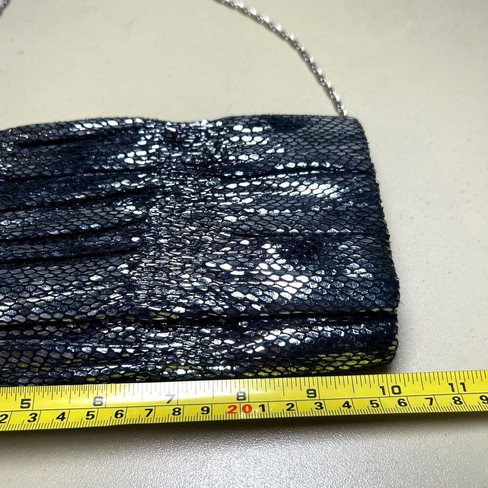 Vtg 90s Jessica McClintock black & silver faux snakeskin clutch shoulder bag - Thumbnail 7