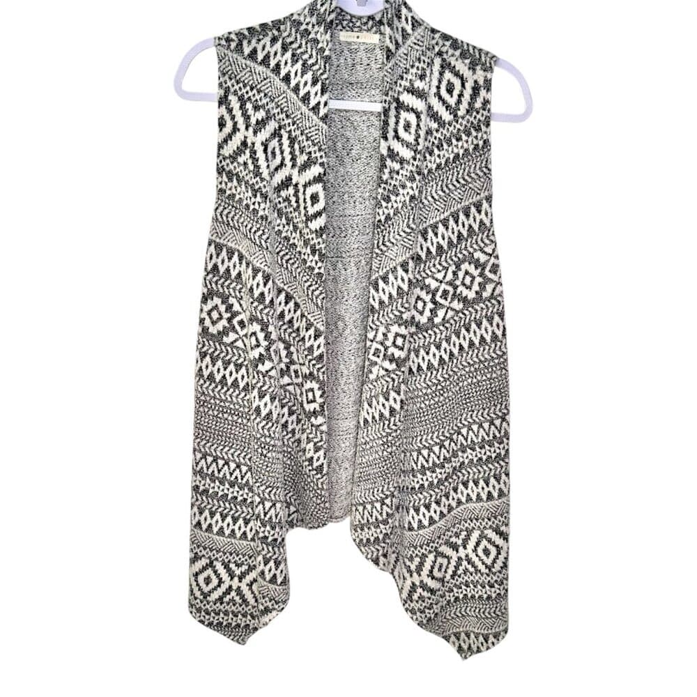 Lime & Chili Black & White Southwestern Pattern Rayon & Polyester Vest Large - Thumbnail 10
