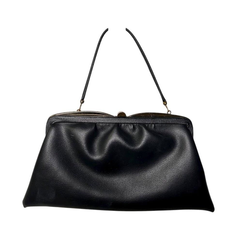 Vintage Ande Black Pleather Purse with Tuck Away Handle for Clutch Option - Thumbnail 9