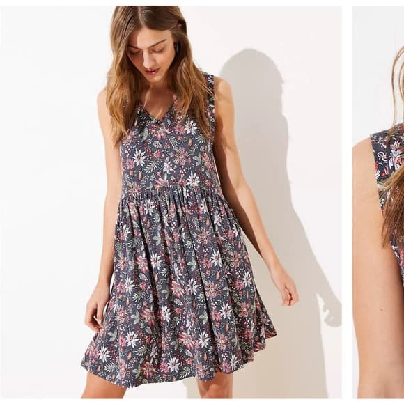 Ann Taylor Loft Sleeveless Floral V-Neck Dress Large - Thumbnail 9
