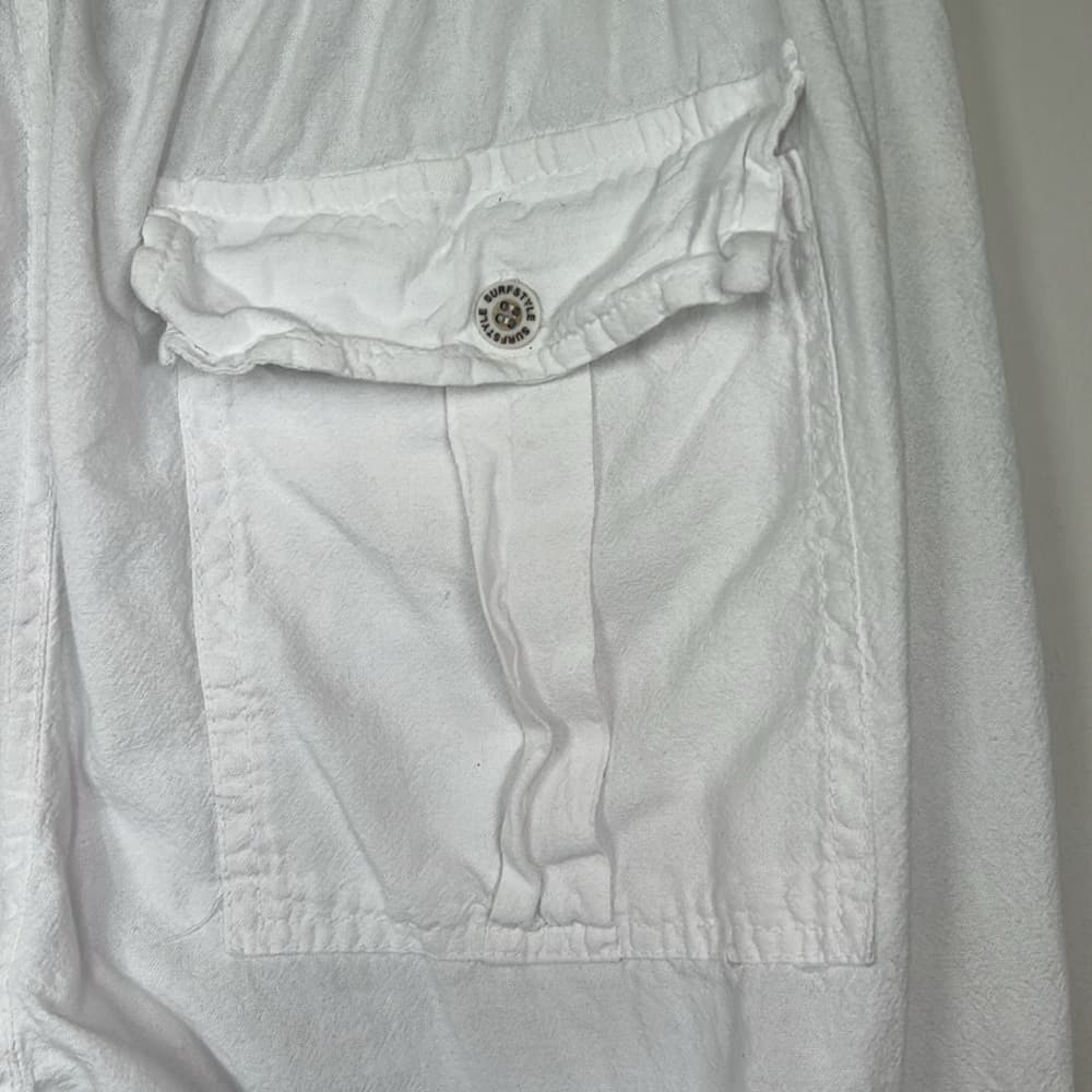 Surfstyle Resort White Cargo Cotton Pants with Ankle Ties L - Thumbnail 5