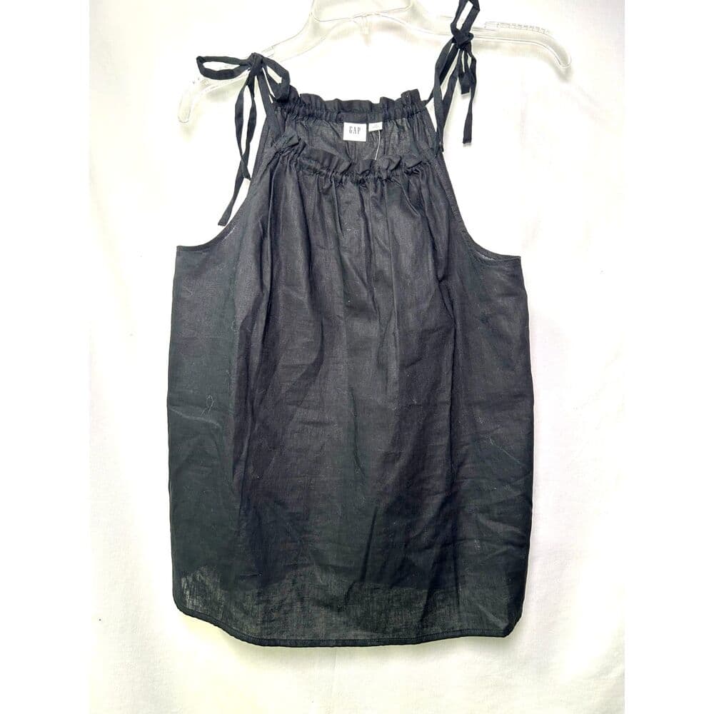 NWT GAP black linen-blend ruffle neck string tie halter top XS