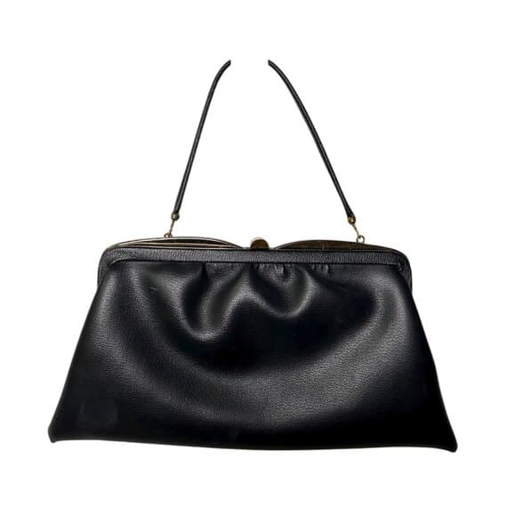 Vintage Ande Black Pleather Purse with Tuck Away Handle for Clutch Option - Thumbnail 10