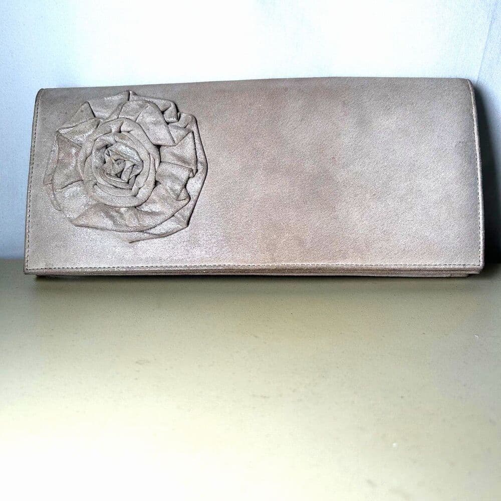 Betsey Johnson Envelope Clutch with Floral Detail Neutral Shimmer