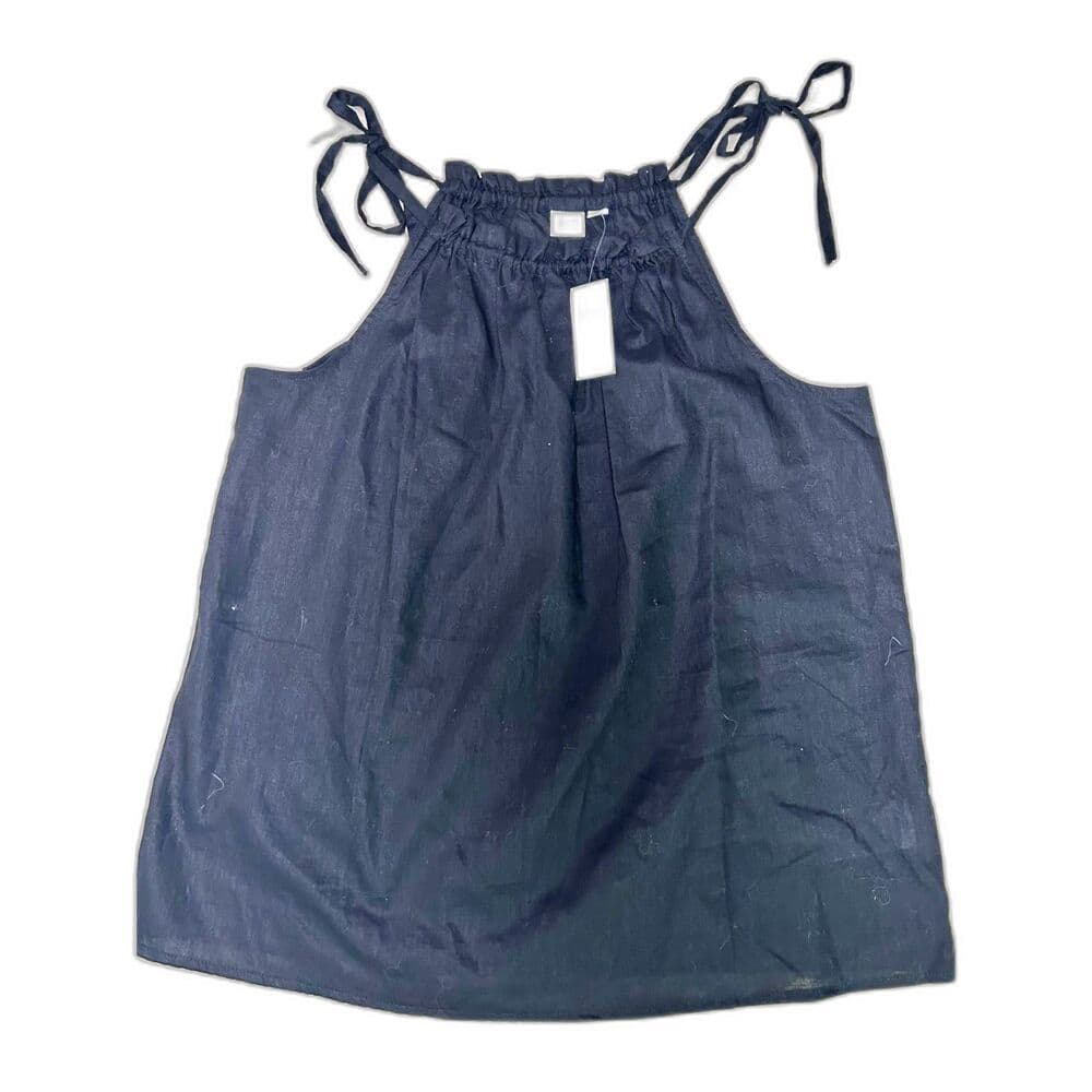 NWT GAP black linen-blend ruffle neck string tie halter top XS - Thumbnail 3