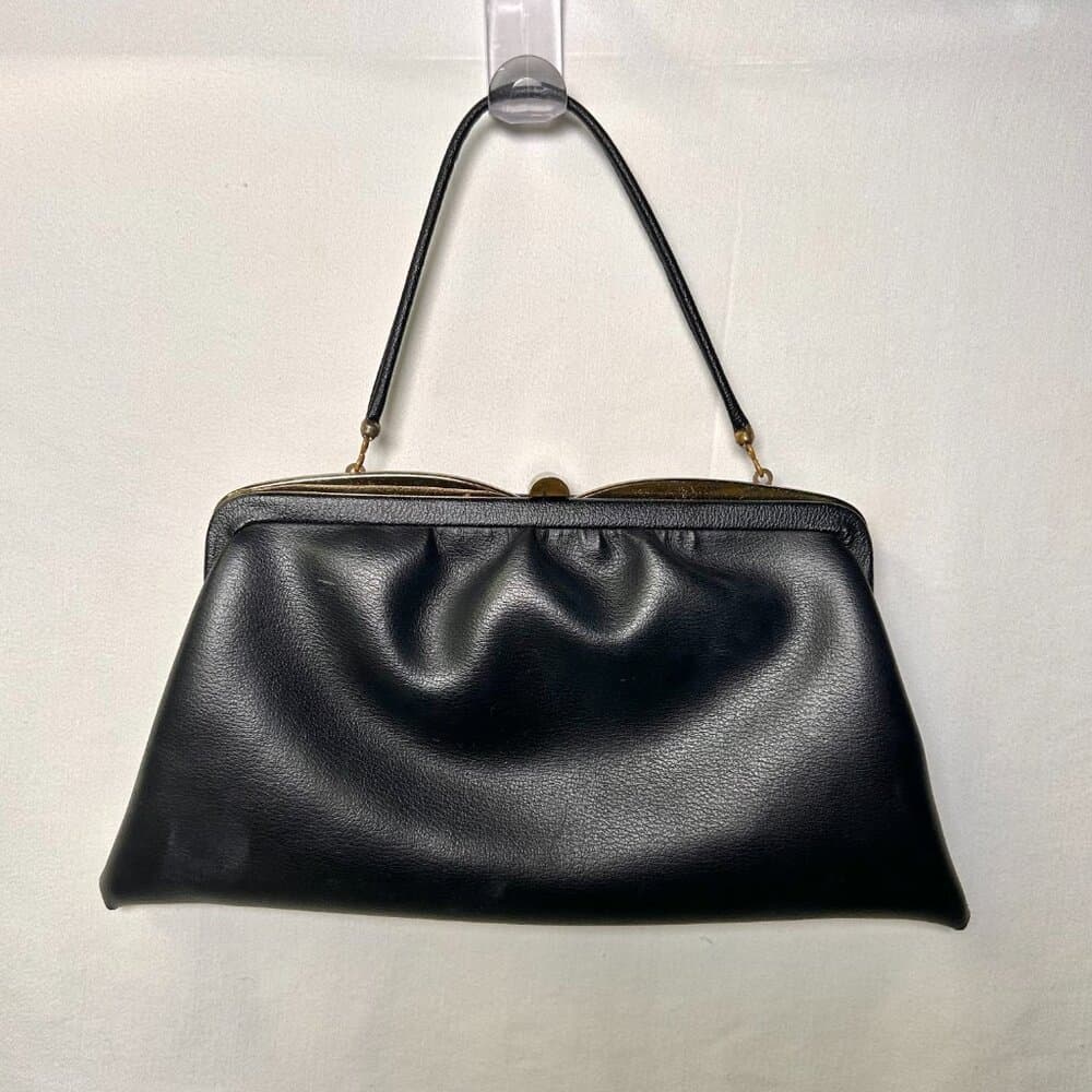 Vintage Ande Black Pleather Purse with Tuck Away Handle for Clutch Option - Thumbnail 5