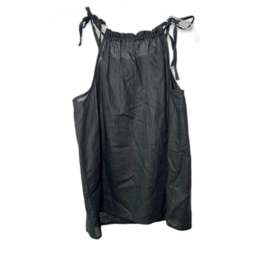 NWT GAP black linen-blend ruffle neck string tie halter top XS - Thumbnail 2