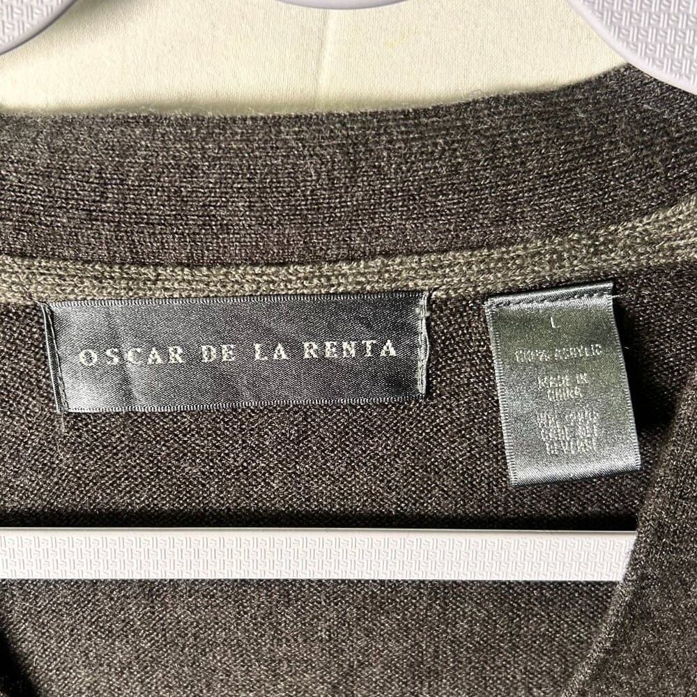 Oscar de la Renta Charcoal Gray Cardigan Grandpa Sweater Size L