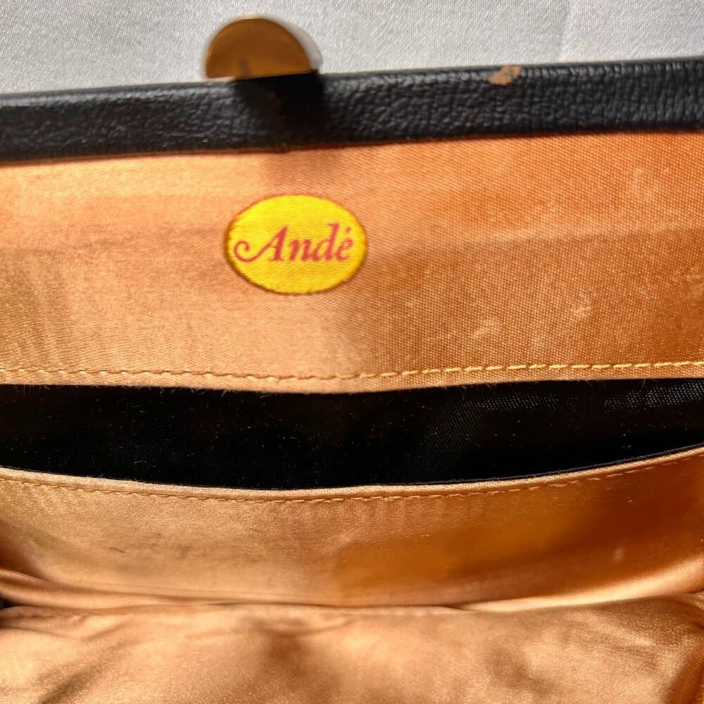 Vintage Ande Black Pleather Purse with Tuck Away Handle for Clutch Option