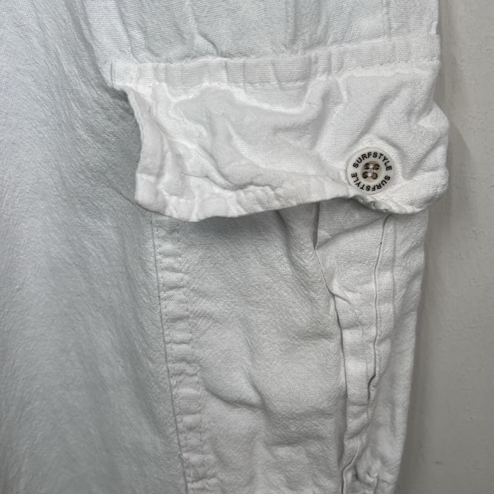 Surfstyle Resort White Cargo Cotton Pants with Ankle Ties L - Thumbnail 2
