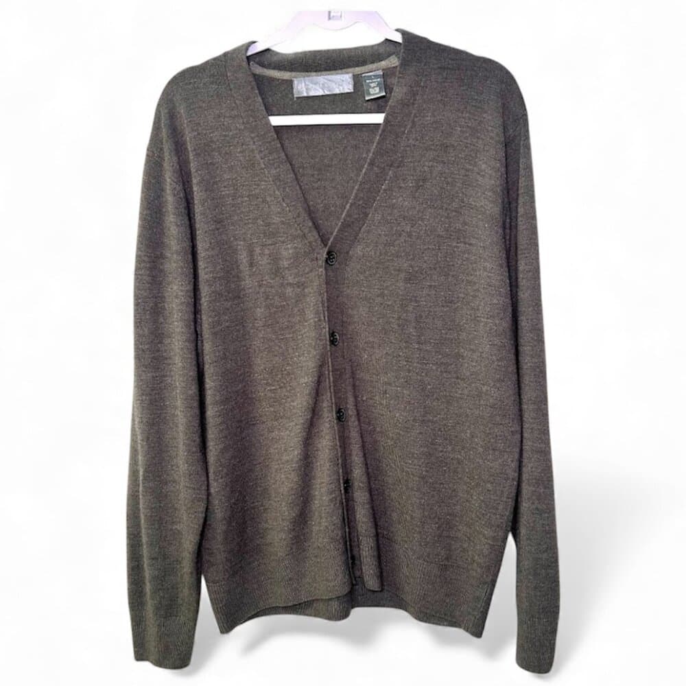 Oscar de la Renta Charcoal Gray Cardigan Grandpa Sweater Size L - Thumbnail 8