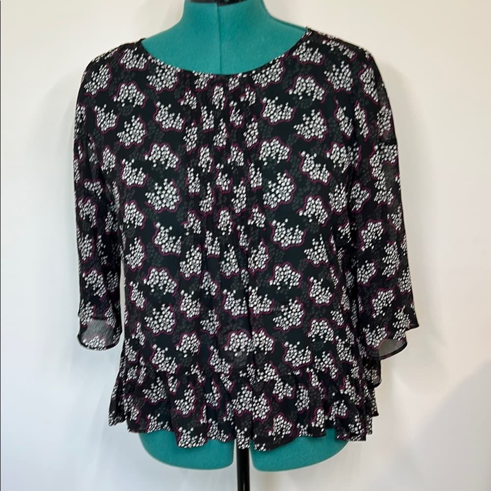 Anna Sui semi-sheer Floral Black and White Women's Top Size XS - Thumbnail 6