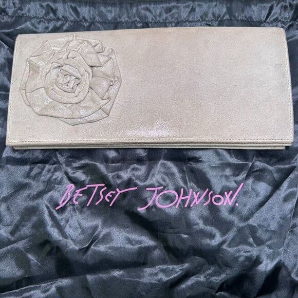 Betsey Johnson Envelope Clutch with Floral Detail Neutral Shimmer - Thumbnail 15