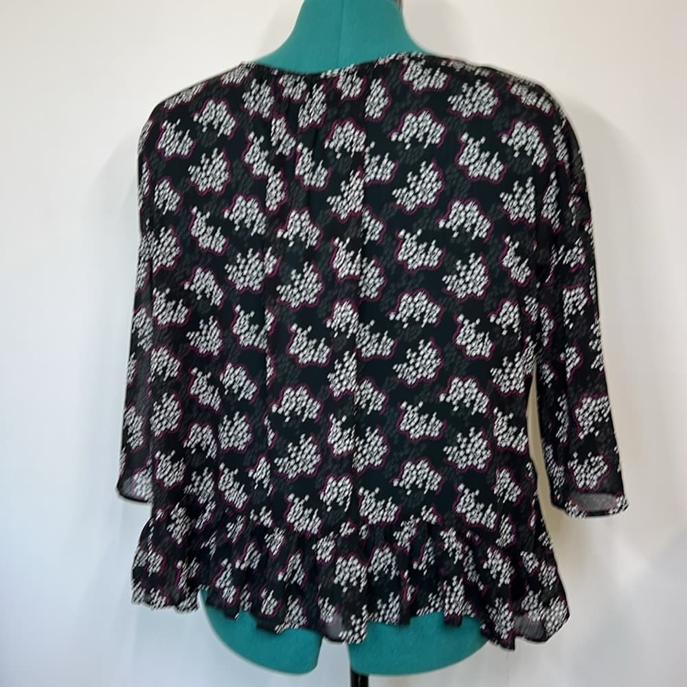 Anna Sui semi-sheer Floral Black and White Women's Top Size XS - Thumbnail 2