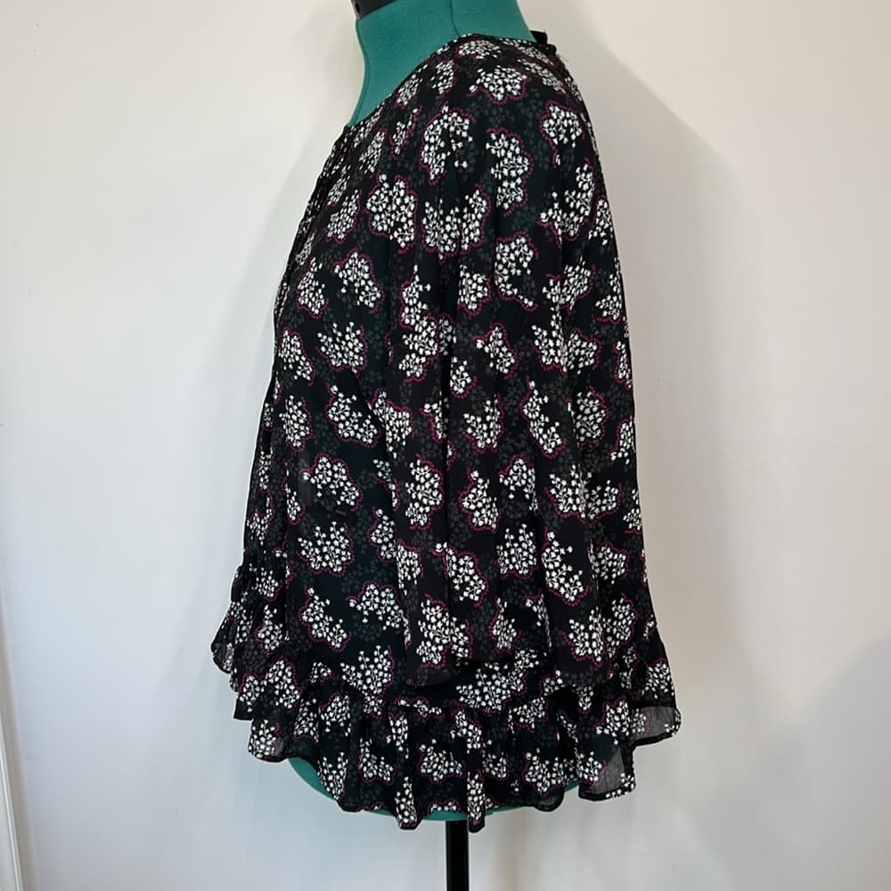 Anna Sui semi-sheer Floral Black and White Women's Top Size XS