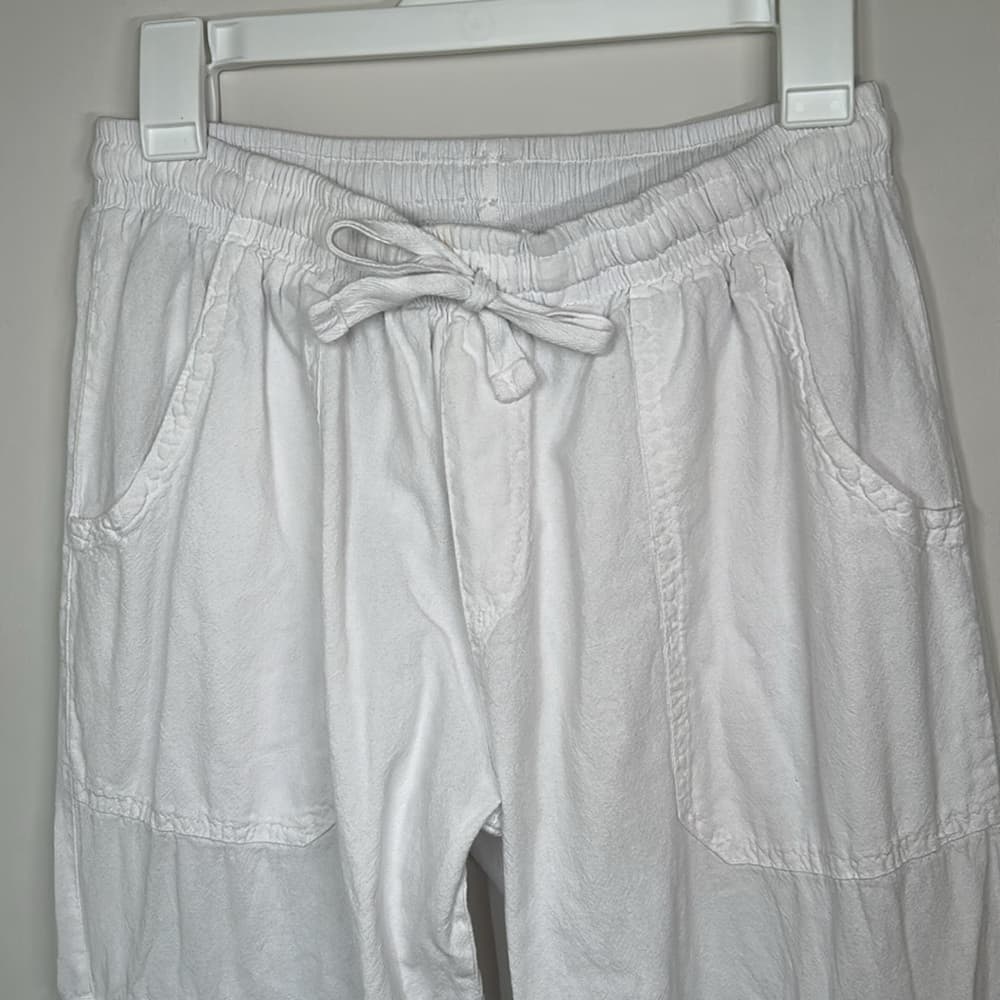 Surfstyle Resort White Cargo Cotton Pants with Ankle Ties L