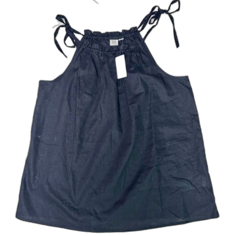 NWT GAP black linen-blend ruffle neck string tie halter top XS - Thumbnail 9