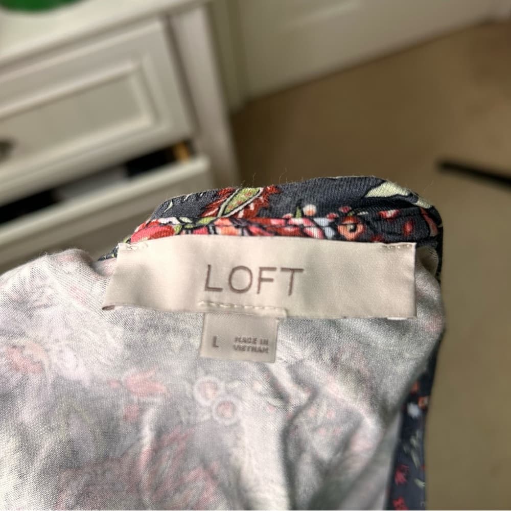 Ann Taylor Loft Sleeveless Floral V-Neck Dress Large - Thumbnail 6
