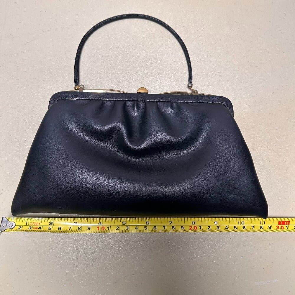 Vintage Ande Black Pleather Purse with Tuck Away Handle for Clutch Option - Thumbnail 6