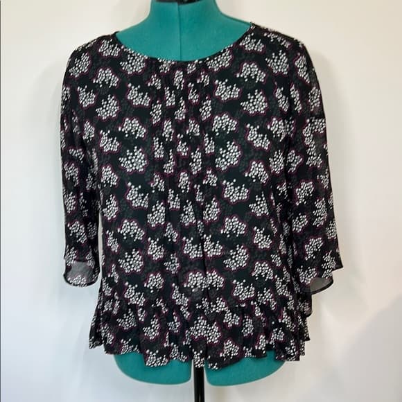 Anna Sui semi-sheer Floral Black and White Women's Top Size XS - Thumbnail 7