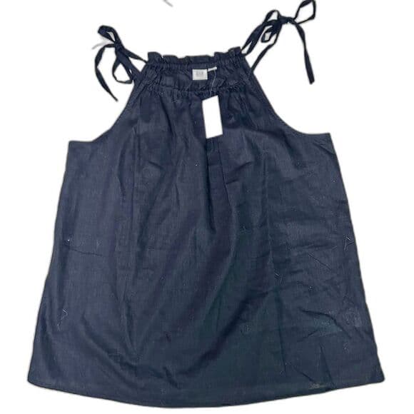 NWT GAP black linen-blend ruffle neck string tie halter top XS - Thumbnail 10