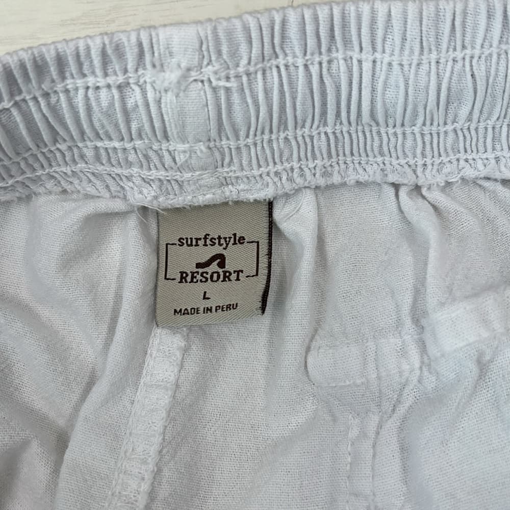 Surfstyle Resort White Cargo Cotton Pants with Ankle Ties L - Thumbnail 6