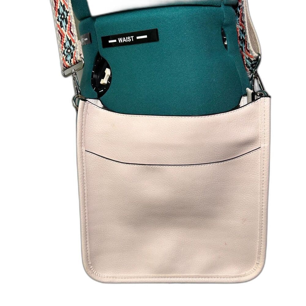 Coco & Carmen Cream Vegan Leather purse w/ embroidered adjustable strap