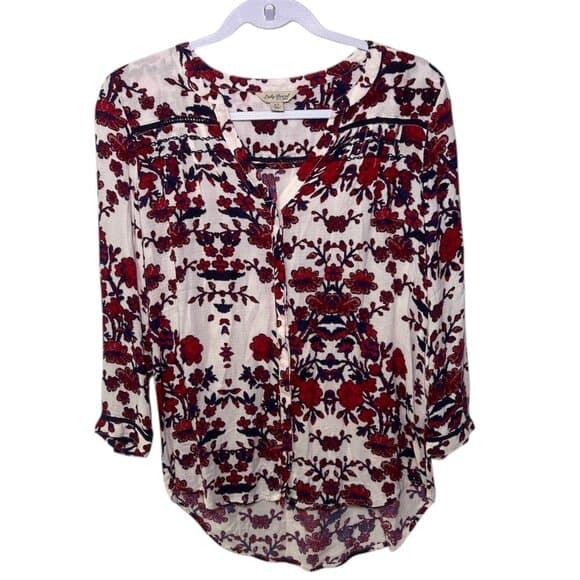 Lucky Brand Red and White Floral Button Front Top Size XS - Thumbnail 11
