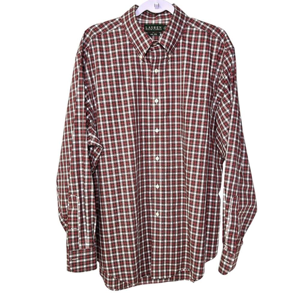 Ralph Lauren Red Green White Plaid Button Down Shirt 17.5 34/35 Holiday - Thumbnail 7