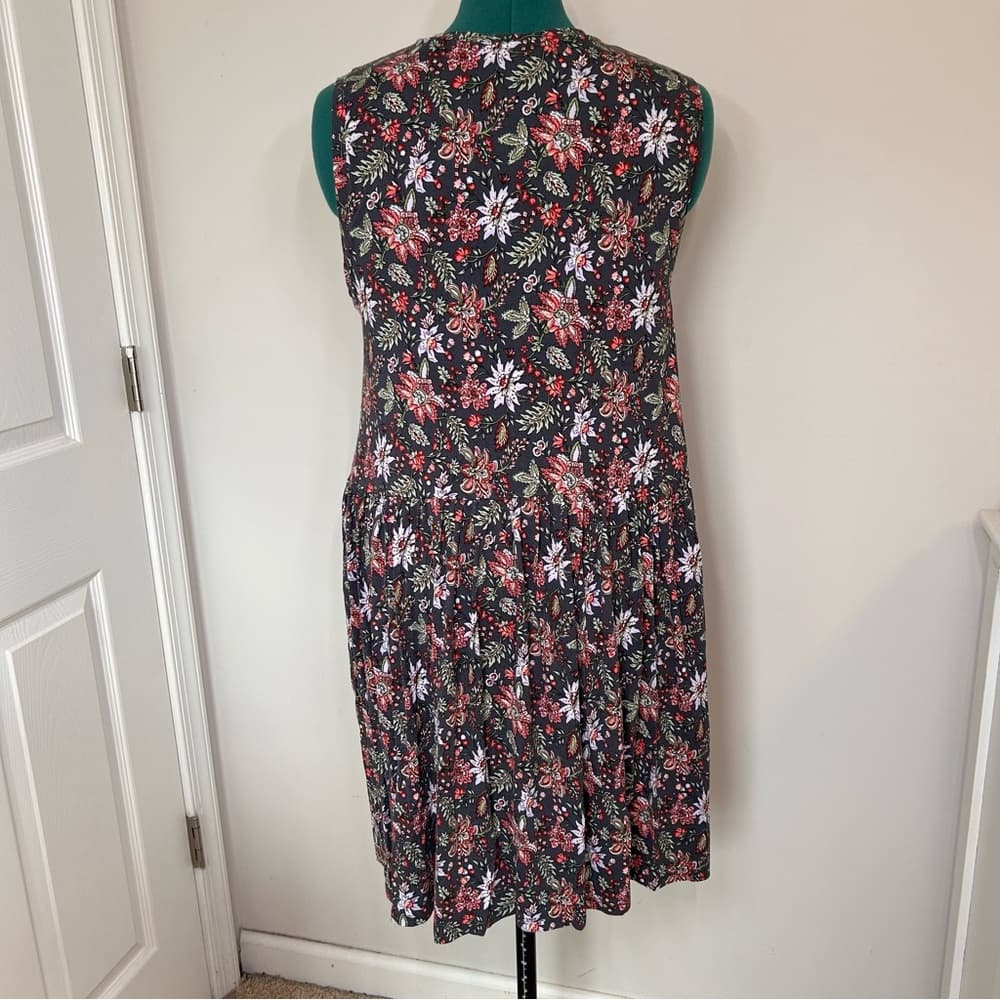 Ann Taylor Loft Sleeveless Floral V-Neck Dress Large - Thumbnail 4