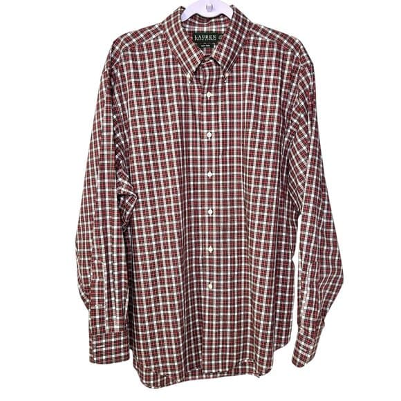 Ralph Lauren Red Green White Plaid Button Down Shirt 17.5 34/35 Holiday - Thumbnail 8