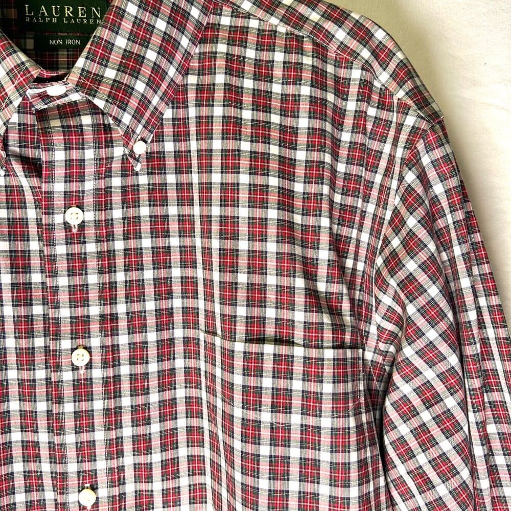 Ralph Lauren Red Green White Plaid Button Down Shirt 17.5 34/35 Holiday - Thumbnail 2