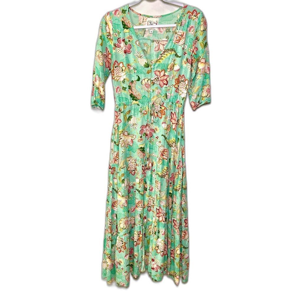 Anthropologie Sunday Mi Amor Floral Tiered Maxi Dress Boho Cottagecore Size XS - Thumbnail 10