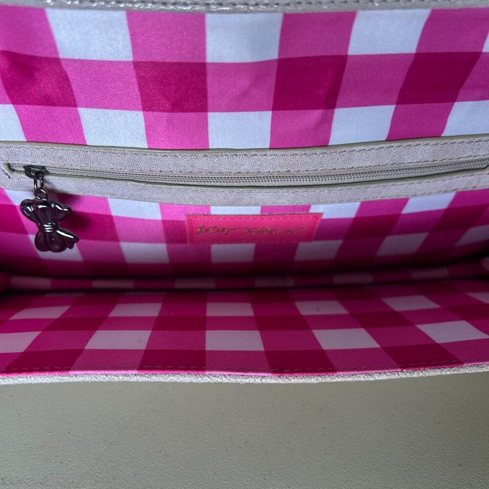 Betsey Johnson Envelope Clutch with Floral Detail Neutral Shimmer - Thumbnail 4