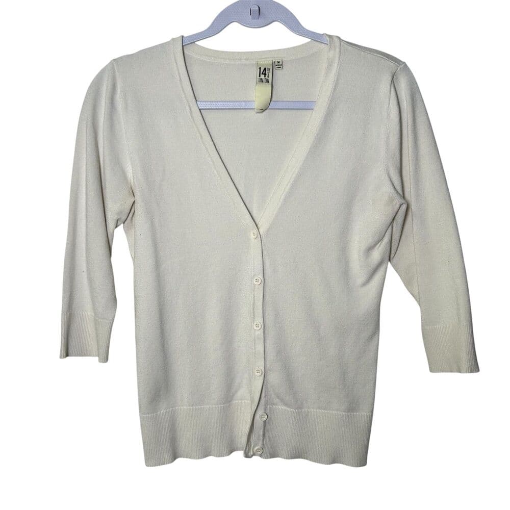 14th & Union cream knit button up 3/4 sleeve cardigan Medium - Thumbnail 7