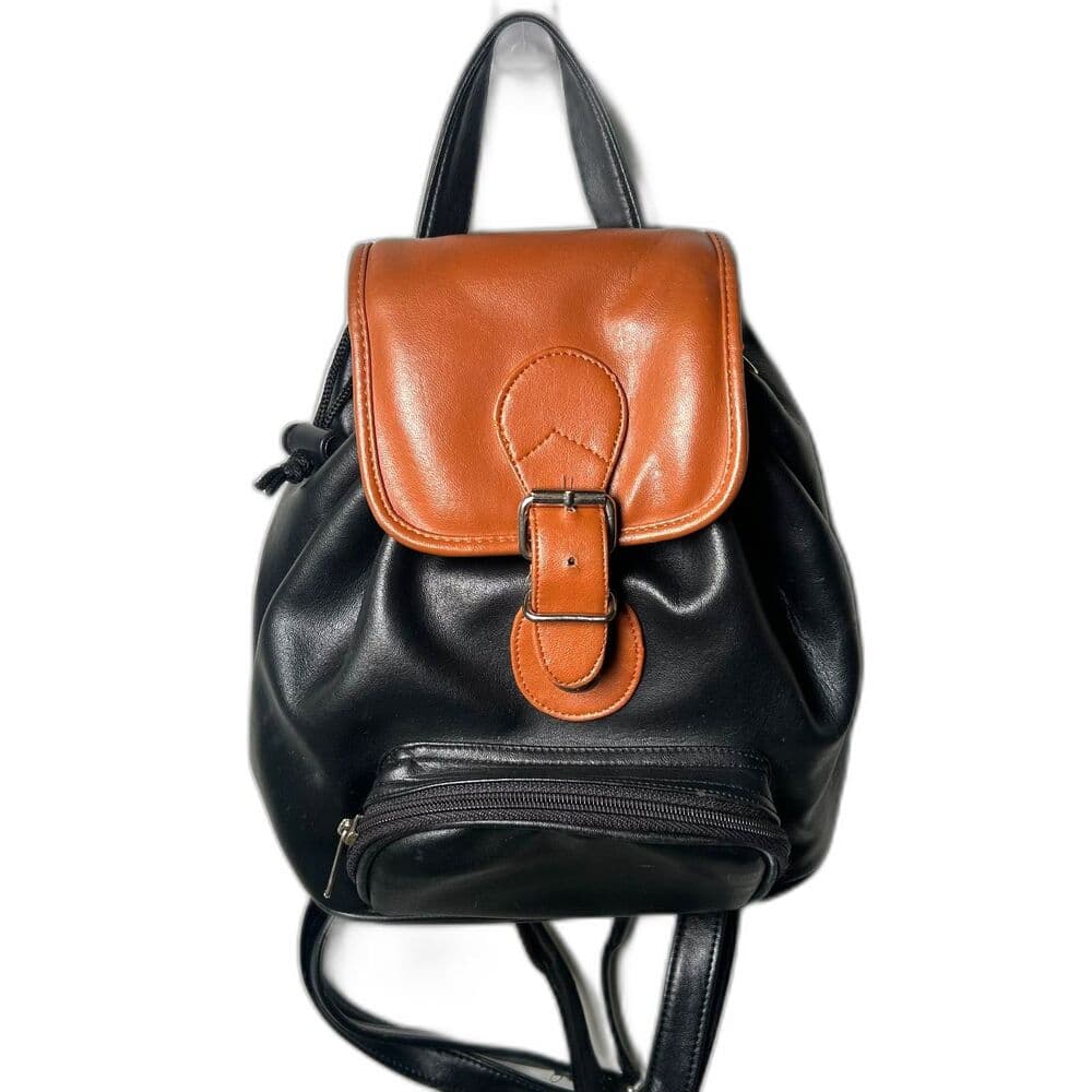 Nas Bag Black & Cognac faux leather Y2K mini backpack purse - Thumbnail 10
